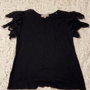 LOFT black lace sleeved tshirt